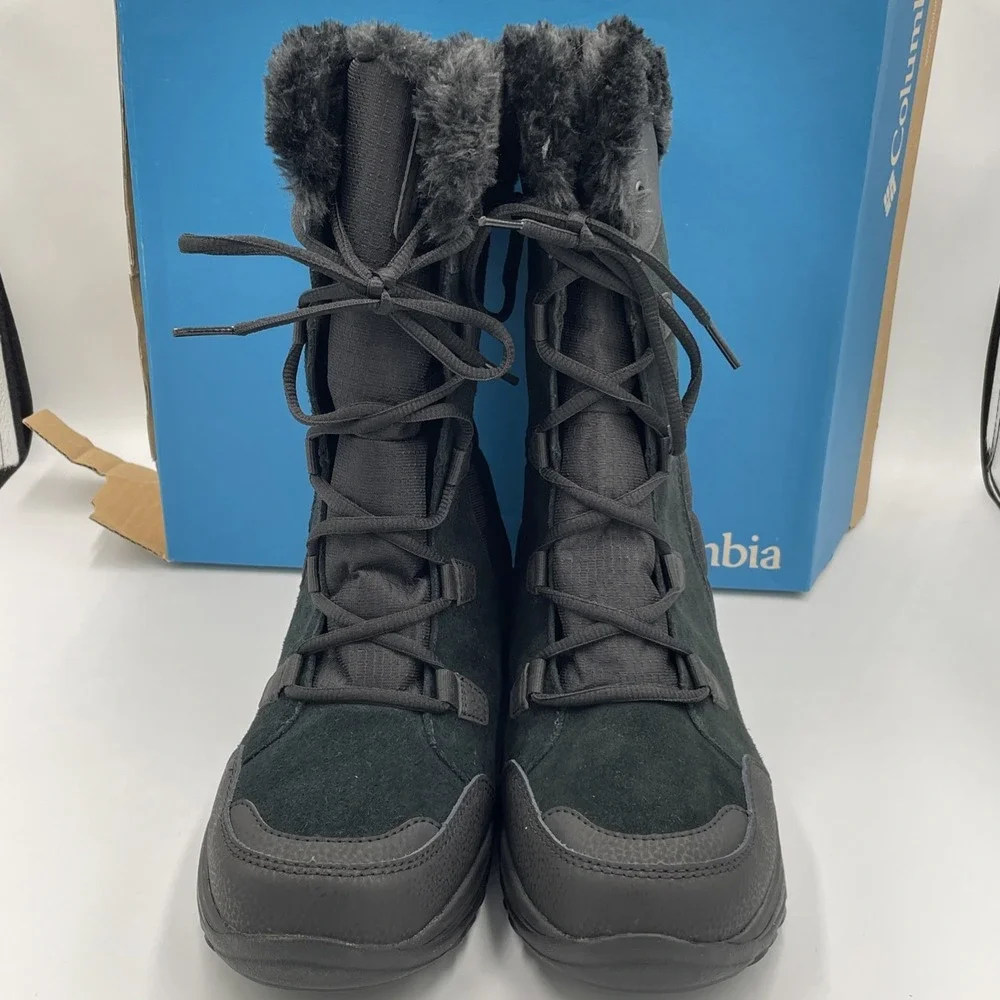 Columbia Womens Ice Maiden II Winter Snow Fur Boots Sz 11 Black Waterproof Insul
